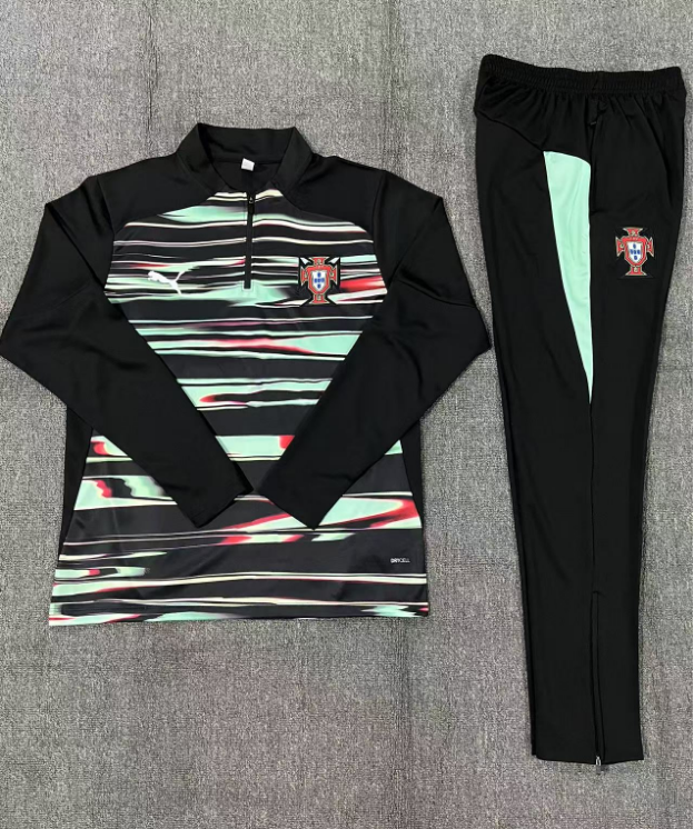 Fato de Treino portugal 2025/26 Meio fecho preto, verde/vermelho