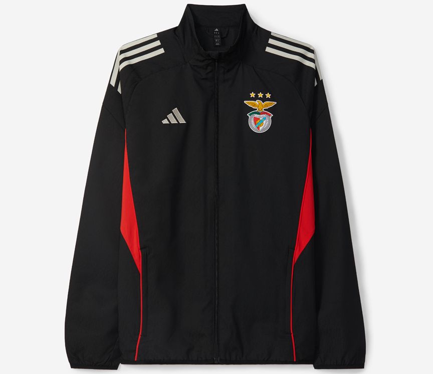 Casaco preto e vermelho 2025/26 fecho completo