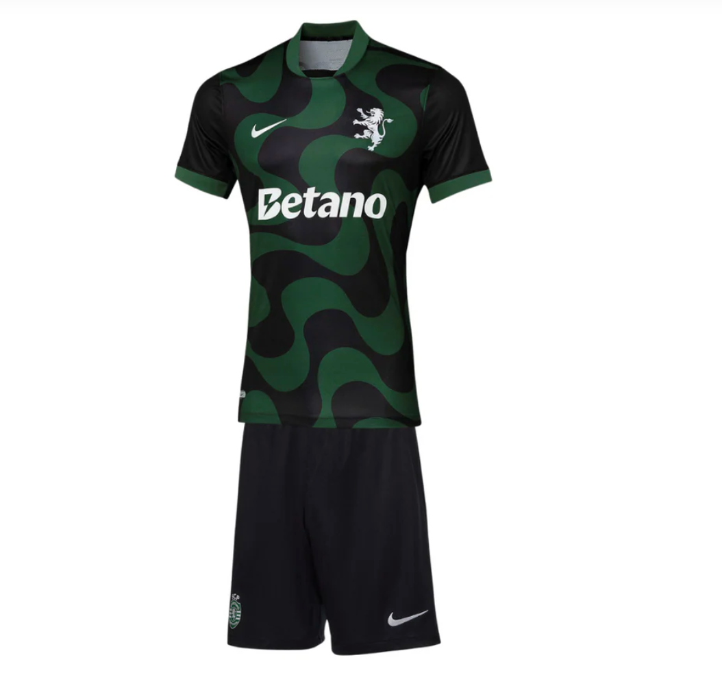 Conjunto infantil alternativo preto/verde 2025/26