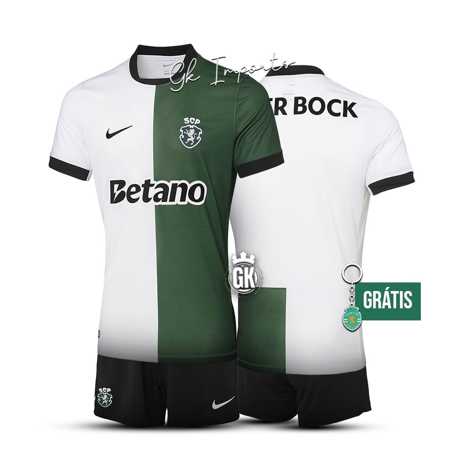 Conjunto infantil STROMP quarto equipamento branco/verde 2025/26 - [pré venda: 11 a 22 dias úteis]